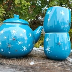 David's Tea Blue Night Sky Starburst Tea Pot With Bubble Cups